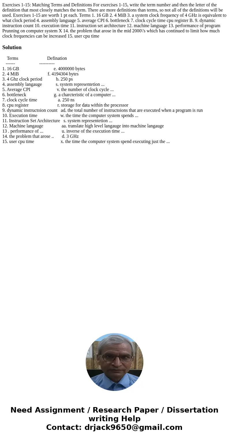 Exercises 1-15: Matching Terms and Definitions For exercises 1-15, write the term number and then the letter of the definition that most closely matches the te  Exercises 1-15: Matching Terms and Definitions For exercises 1-15, write the term number and then the letter of the definition that most closely matches the te