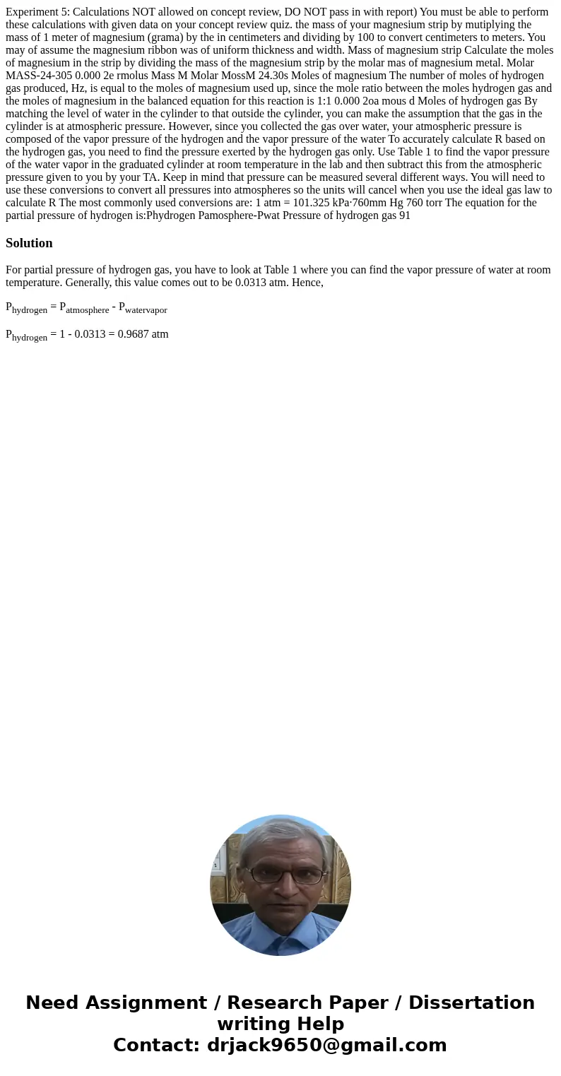 Experiment 5: Calculations NOT allowed on concept review, DO NOT pass in with report) You must be able to perform these calculations with given data on your co  Experiment 5: Calculations NOT allowed on concept review, DO NOT pass in with report) You must be able to perform these calculations with given data on your co
