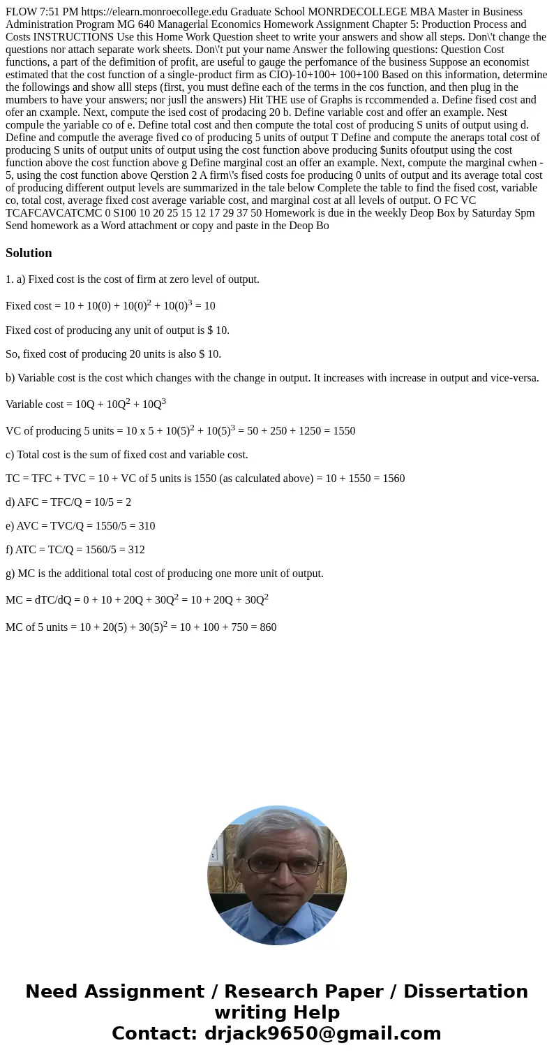  FLOW 7:51 PM https://elearn.monroecollege.edu Graduate School MONRDECOLLEGE MBA Master in Business Administration Program MG 640 Managerial Economics Homework 
