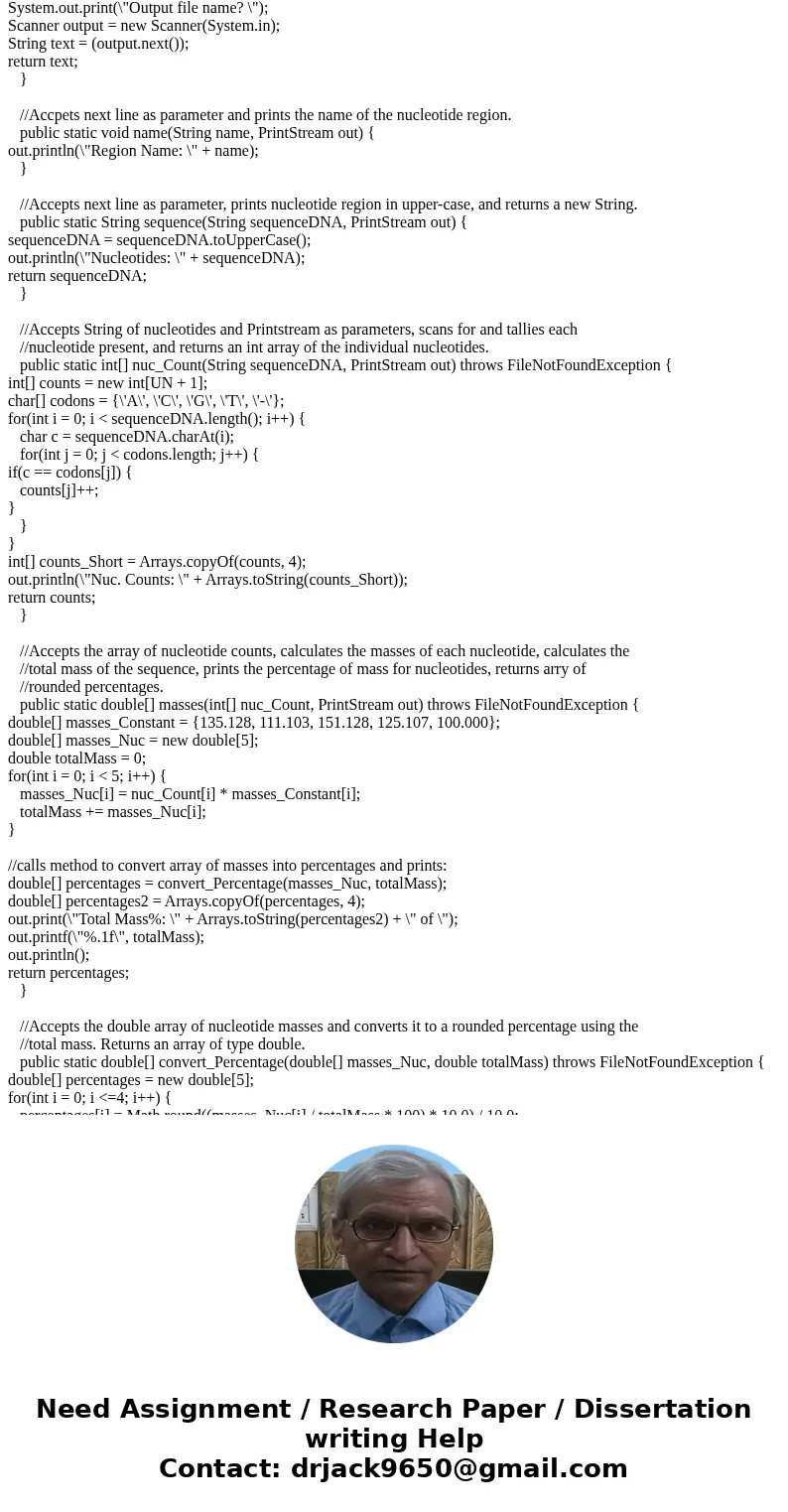 For my Computer science class I am suppose input a file called dna.txt which includes codons. And then create a output file that includes various things about t For my Computer science class I am suppose input a file called dna.txt which includes codons. And then create a output file that includes various things about t