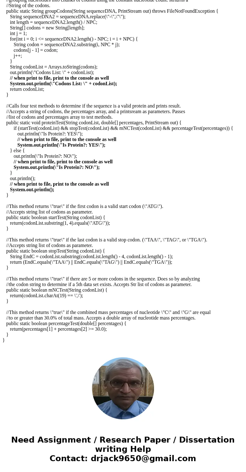 For my Computer science class I am suppose input a file called dna.txt which includes codons. And then create a output file that includes various things about t For my Computer science class I am suppose input a file called dna.txt which includes codons. And then create a output file that includes various things about t