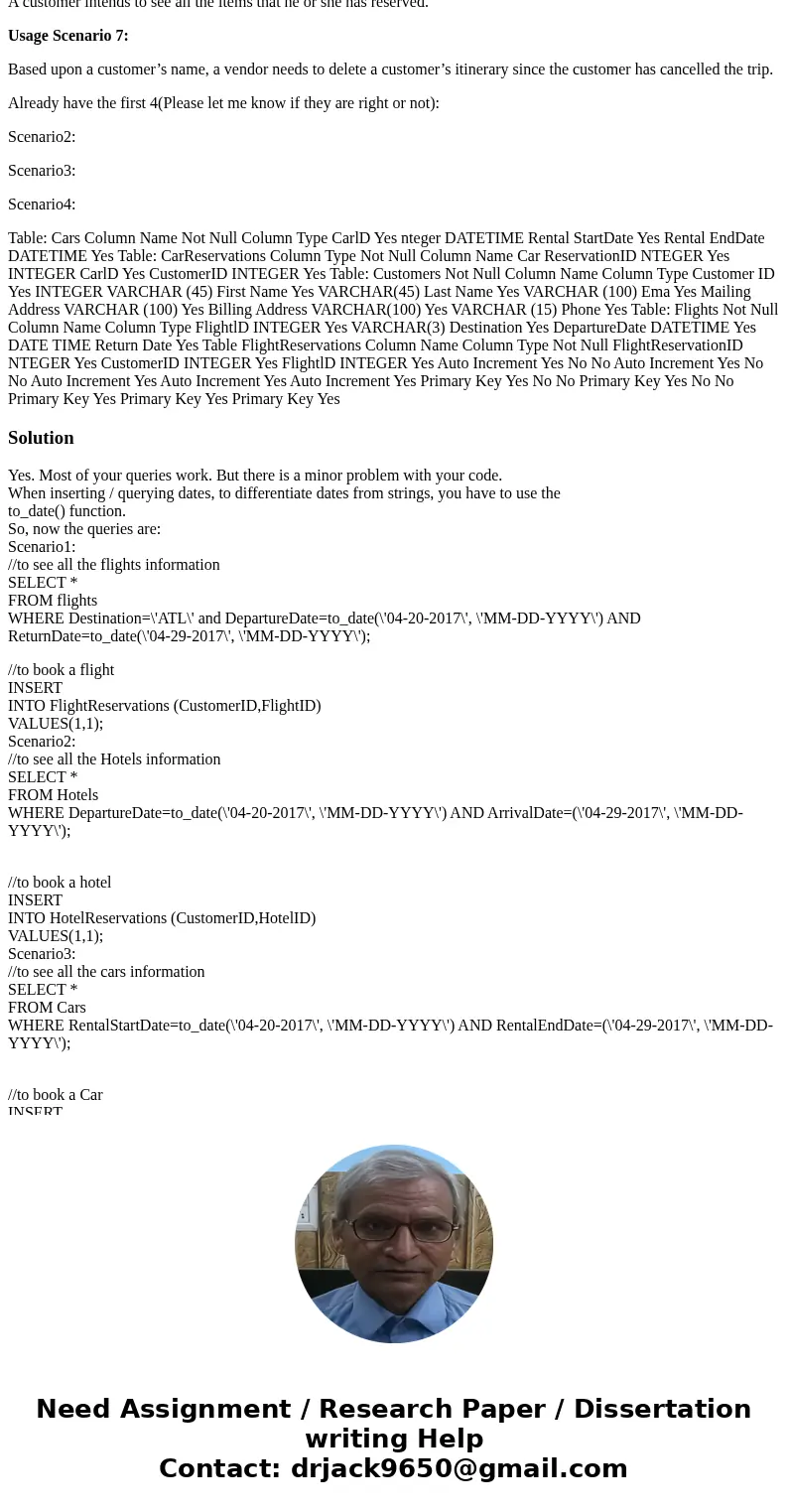 Hello, I need to design queries for: Usage Scenario 1: A customer intends to book a flight. The customer’s query is based on the following information: Destinat Hello, I need to design queries for: Usage Scenario 1: A customer intends to book a flight. The customer’s query is based on the following information: Destinat