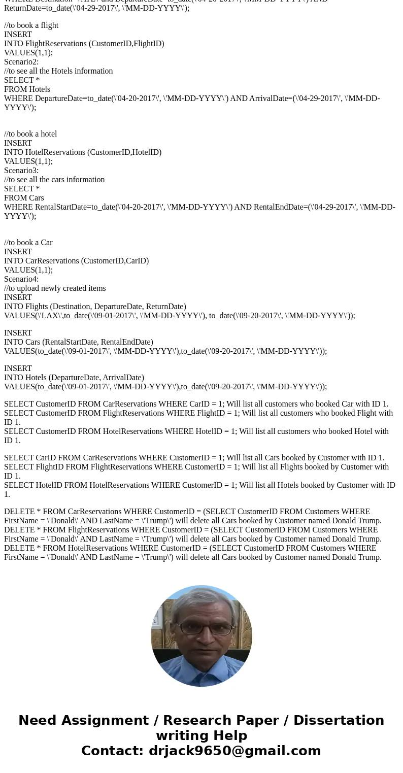 Hello, I need to design queries for: Usage Scenario 1: A customer intends to book a flight. The customer’s query is based on the following information: Destinat Hello, I need to design queries for: Usage Scenario 1: A customer intends to book a flight. The customer’s query is based on the following information: Destinat