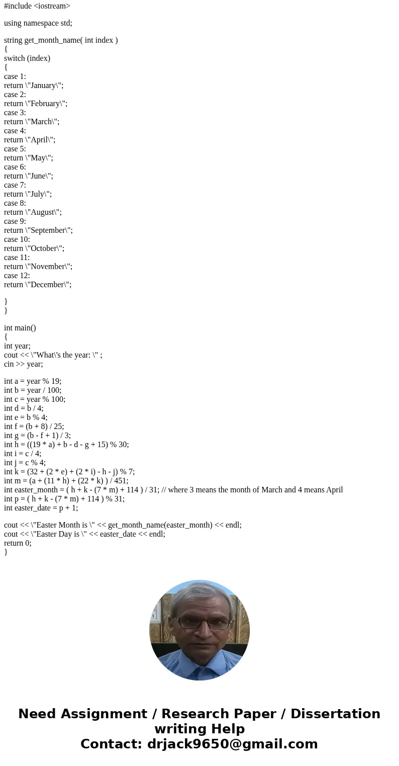 Hello I was wondering if anyone could help me with this programming assignment in C++. Thanks in advance! : Our current calendar system is based upon the Gregor Hello I was wondering if anyone could help me with this programming assignment in C++. Thanks in advance! : Our current calendar system is based upon the Gregor