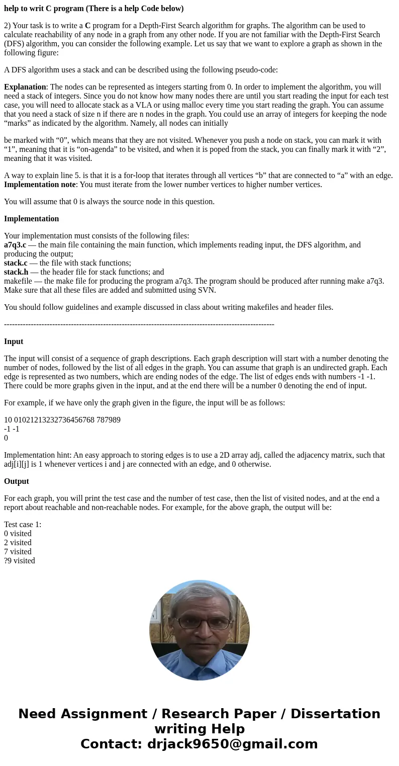 help to writ C program (There is a help Code below) 2) Your task is to write a C program for a Depth-First Search algorithm for graphs. The algorithm can be use help to writ C program (There is a help Code below) 2) Your task is to write a C program for a Depth-First Search algorithm for graphs. The algorithm can be use