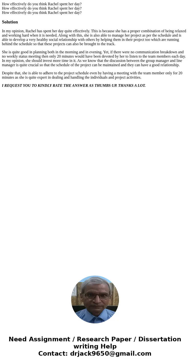 How effectively do you think Rachel spent her day? How effectively do you think Rachel spent her day? How effectively do you think Rachel spent her day?Solutio  How effectively do you think Rachel spent her day? How effectively do you think Rachel spent her day? How effectively do you think Rachel spent her day?Solutio