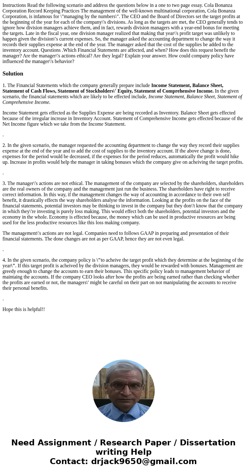 Instructions Read the following scenario and address the questions below in a one to two page essay. Cola Bonanza Corporation Record Keeping Practices The mana  Instructions Read the following scenario and address the questions below in a one to two page essay. Cola Bonanza Corporation Record Keeping Practices The mana