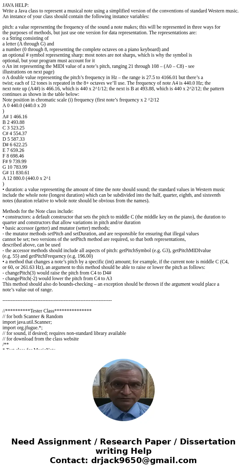 JAVA HELP: Write a Java class to represent a musical note using a simplified version of the conventions of standard Western music. An instance of your class sho