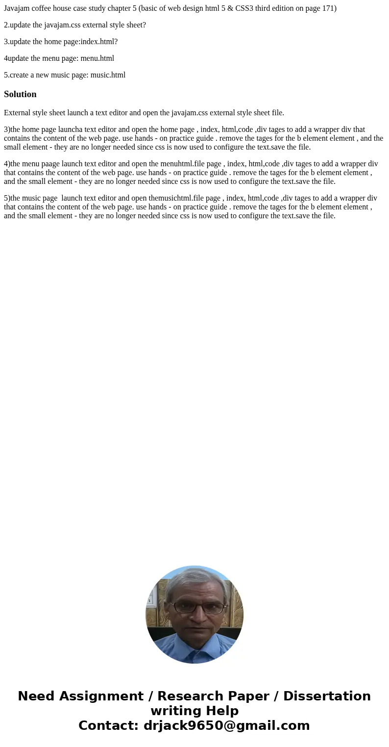 Javajam coffee house case study chapter 5 (basic of web design html 5 & CSS3 third edition on page 171) 2.update the javajam.css external style sheet? 3.upd Javajam coffee house case study chapter 5 (basic of web design html 5 & CSS3 third edition on page 171) 2.update the javajam.css external style sheet? 3.upd