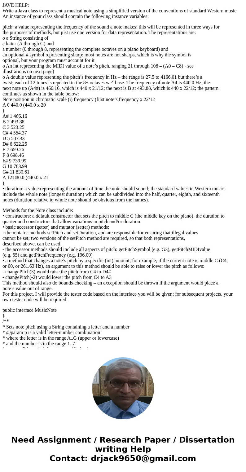 JAVE HELP: Write a Java class to represent a musical note using a simplified version of the conventions of standard Western music. An instance of your class sho JAVE HELP: Write a Java class to represent a musical note using a simplified version of the conventions of standard Western music. An instance of your class sho
