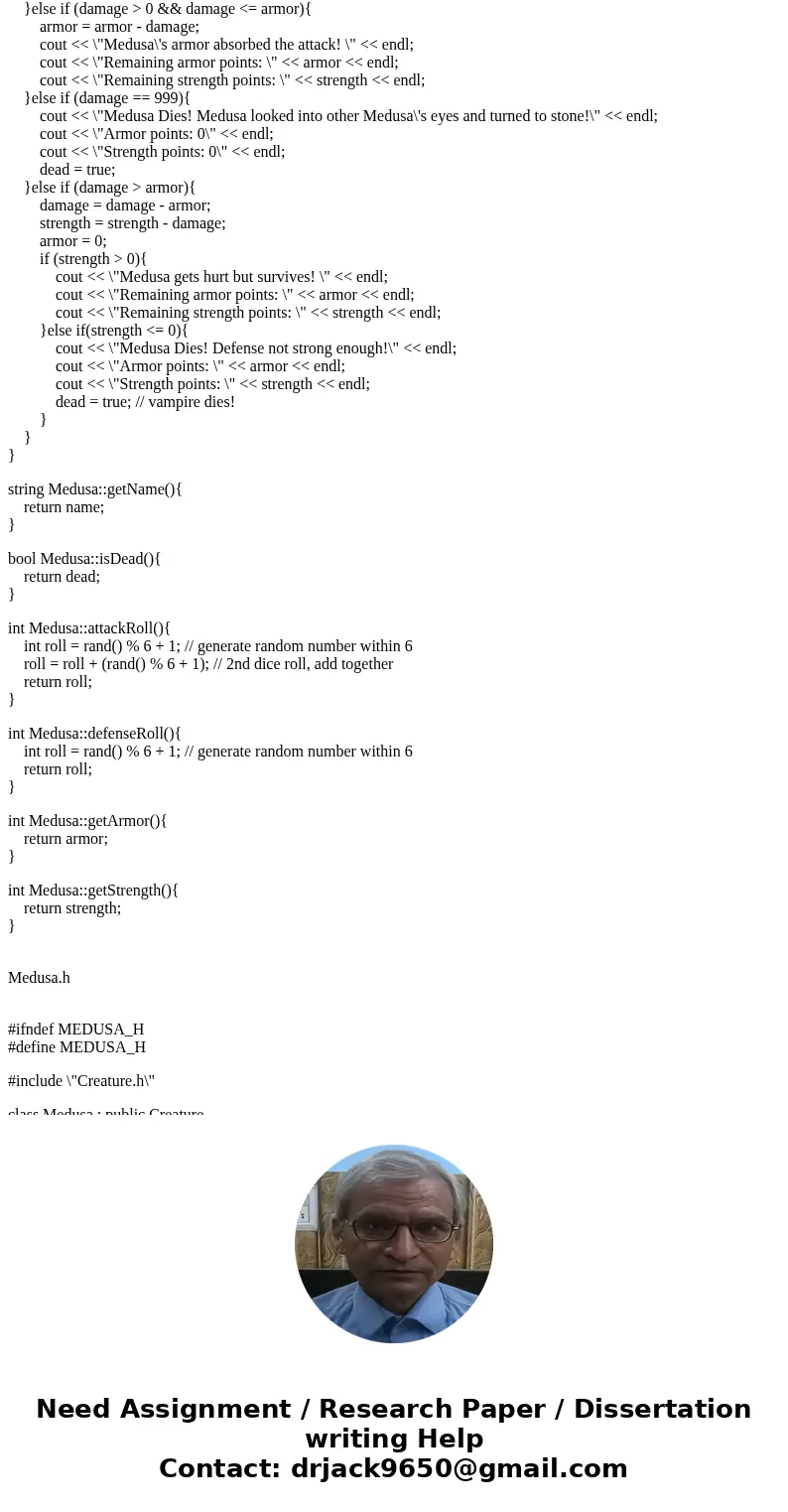 Language: C++ Original Question: http://www.chegg.com/homework-help/questions-and-answers/project-using-c-create-simple-class-hierarchy-basis-fantasy-combat-gam Language: C++ Original Question: http://www.chegg.com/homework-help/questions-and-answers/project-using-c-create-simple-class-hierarchy-basis-fantasy-combat-gam