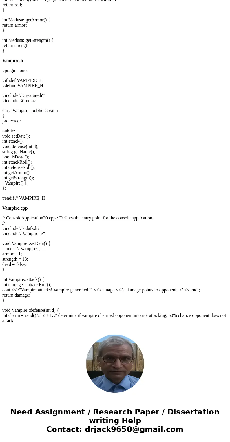 Language: C++ Original Question: http://www.chegg.com/homework-help/questions-and-answers/project-using-c-create-simple-class-hierarchy-basis-fantasy-combat-gam Language: C++ Original Question: http://www.chegg.com/homework-help/questions-and-answers/project-using-c-create-simple-class-hierarchy-basis-fantasy-combat-gam