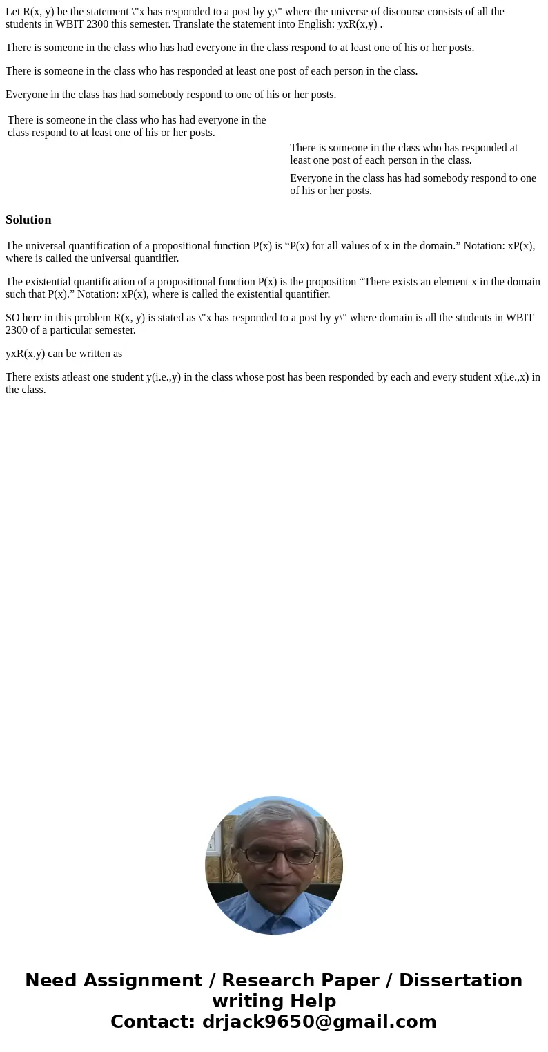 Let R(x, y) be the statement \