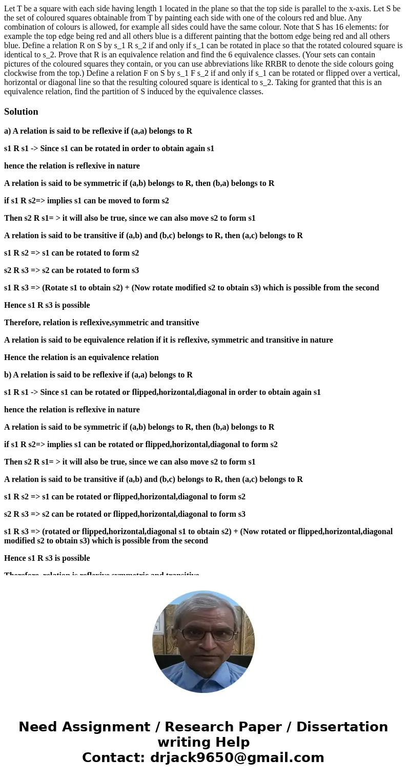 Let T be a square with each side having length 1 located in the plane so that the top side is parallel to the x-axis. Let S be the set of coloured squares obta  Let T be a square with each side having length 1 located in the plane so that the top side is parallel to the x-axis. Let S be the set of coloured squares obta