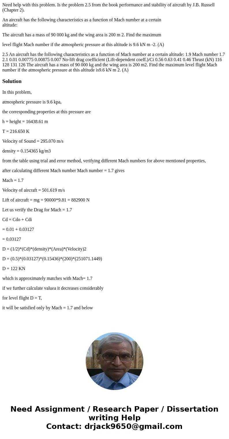 Need help with this problem. Is the problem 2.5 from the book performance and stability of aircraft by J.B. Russell (Chapter 2). An aircraft has the following c