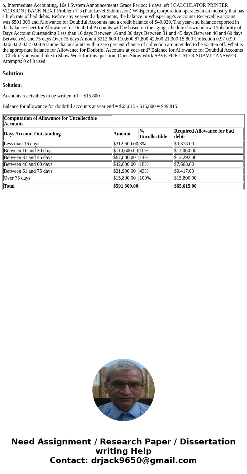  o, Intermediate Accounting, 16e l System Announcements Grace Period: 1 days left I CALCULATOR PRINTER VERSION | BACK NEXT Problem 7-3 (Part Level Submission) W