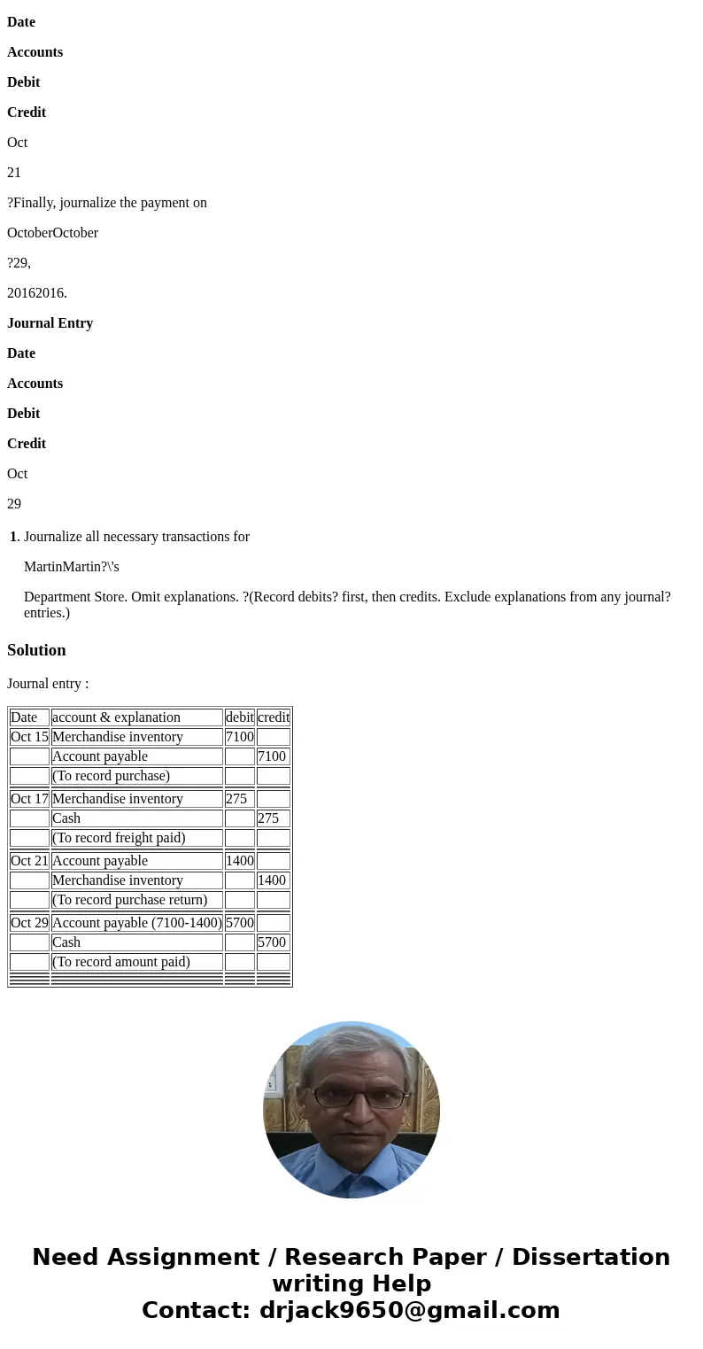 On OctoberOctober ?15, 20162016?, MartinMartin?\'s Department Store purchased $ 7 comma 100$7,100 of inventory on account from one of its suppliers. Terms were  On OctoberOctober ?15, 20162016?, MartinMartin?\'s Department Store purchased $ 7 comma 100$7,100 of inventory on account from one of its suppliers. Terms were