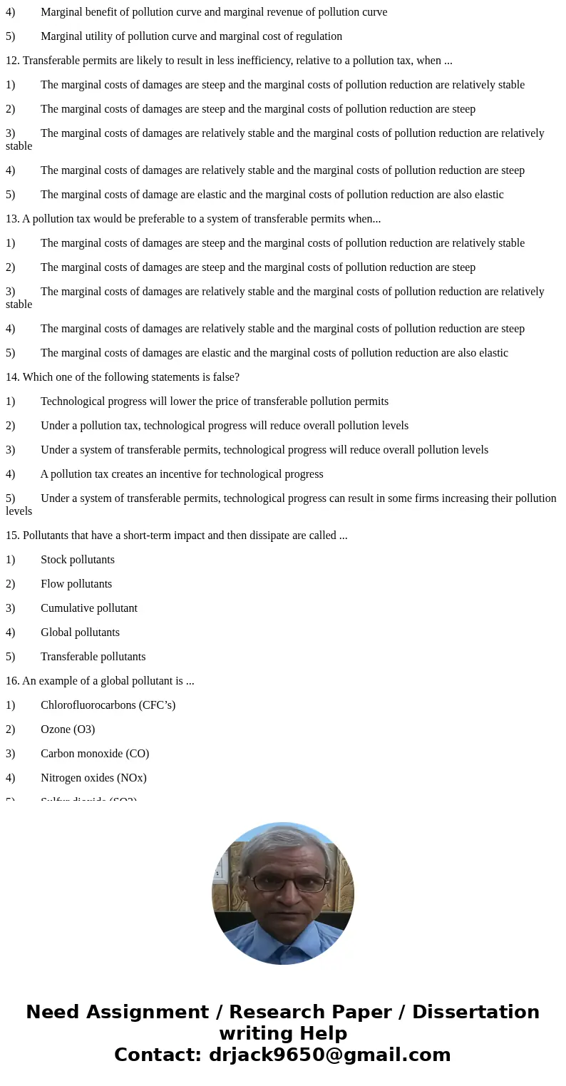 Part A: Multiple-choice Questions(40 points) 1. How do the marginal costs of pollution reduction and the marginal costs of pollution damage change as pollution  Part A: Multiple-choice Questions(40 points) 1. How do the marginal costs of pollution reduction and the marginal costs of pollution damage change as pollution