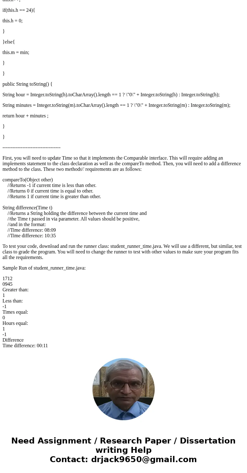 Please help!! Assignment 4 - Time Comparable For this assignment, you will be updating the Time class from Assignment 1. To get started, you can either make a c