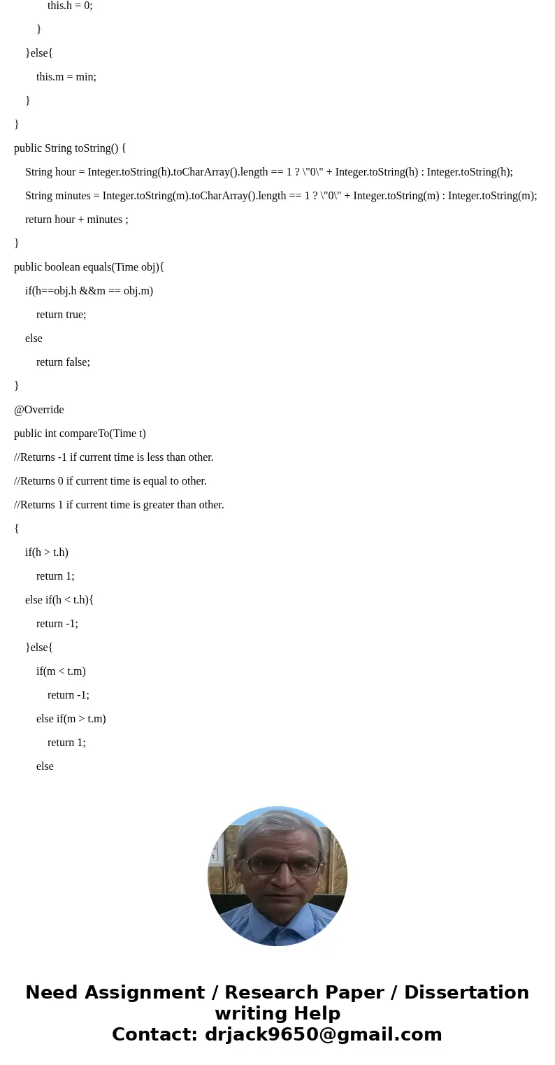 Please help!! Assignment 4 - Time Comparable For this assignment, you will be updating the Time class from Assignment 1. To get started, you can either make a c