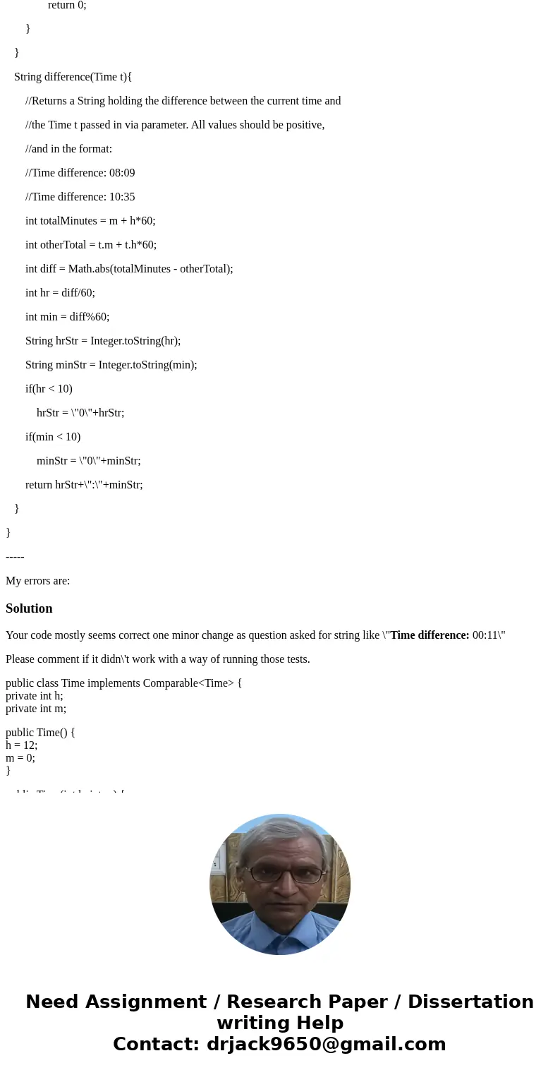 Please help!! Assignment 4 - Time Comparable For this assignment, you will be updating the Time class from Assignment 1. To get started, you can either make a c