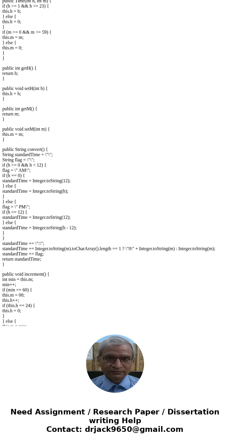 Please help!! Assignment 4 - Time Comparable For this assignment, you will be updating the Time class from Assignment 1. To get started, you can either make a c