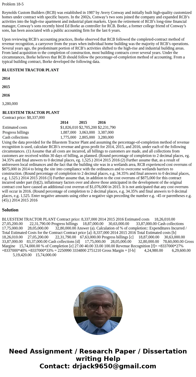 Problem 18-5 Reynolds Custom Builders (RCB) was established in 1987 by Avery Conway and initially built high-quality customized homes under contract with specif