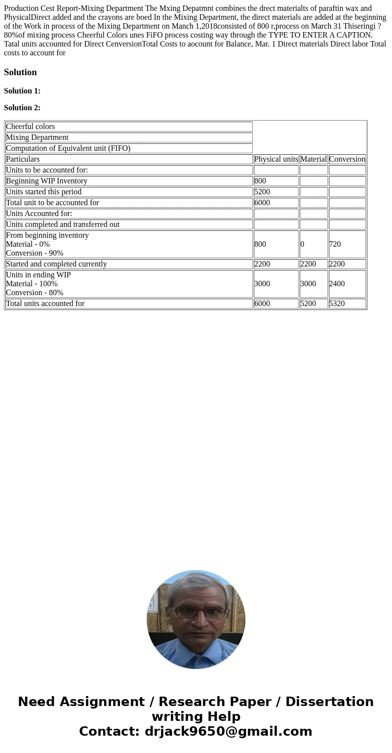  Production Cest Report-Mixing Department The Mxing Depatmnt combines the drect materialts of paraftin wax and PhysicalDirect added and the crayons are boed In 