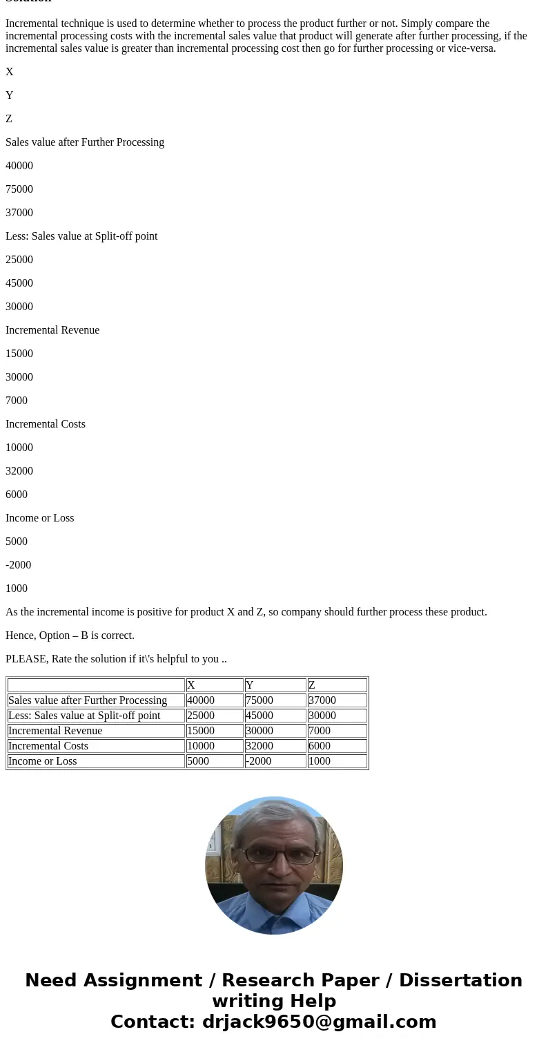  Question 4 ollows: Product x.$25,000; Product Y. $45,000: and product Z,$30,000. Each product may be sold at the split-off point or processed further. The addi