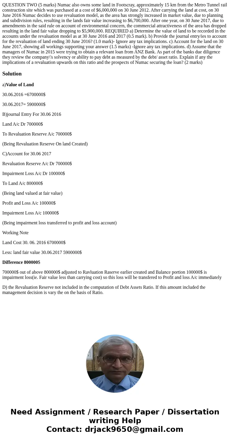  QUESTION TWO (5 marks) Numac also owns some land in Footscray, approximately 15 km from the Metro Tunnel rail construction site which was purchased at a cost o