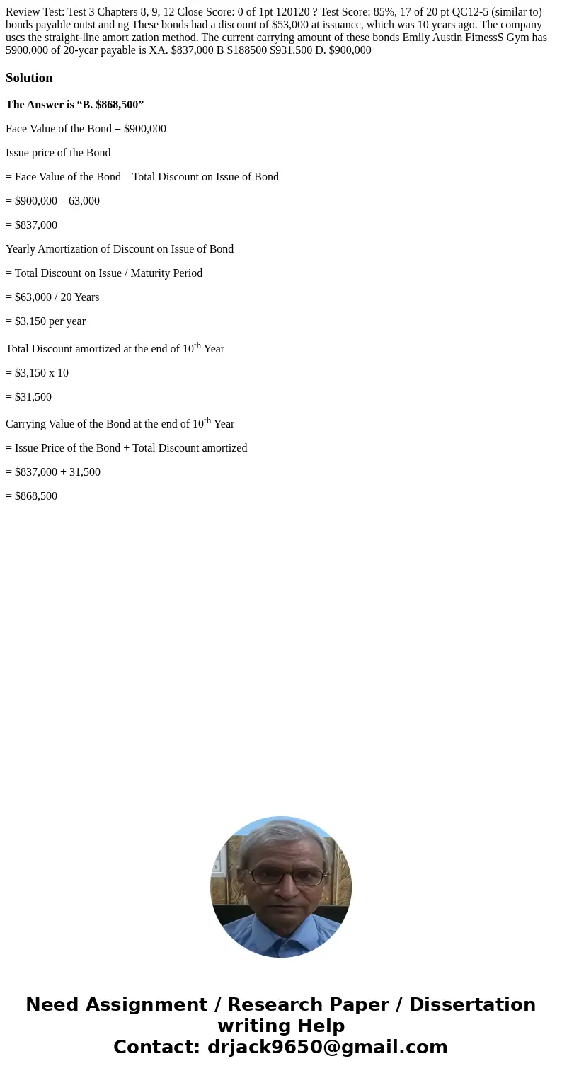 Review Test: Test 3 Chapters 8, 9, 12 Close Score: 0 of 1pt 120120 ? Test Score: 85%, 17 of 20 pt QC12-5 (similar to) bonds payable outst and ng These bonds ha  Review Test: Test 3 Chapters 8, 9, 12 Close Score: 0 of 1pt 120120 ? Test Score: 85%, 17 of 20 pt QC12-5 (similar to) bonds payable outst and ng These bonds ha