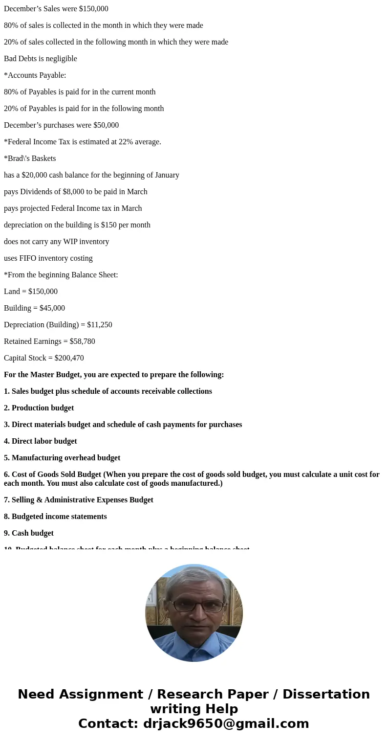Since each question correlates to the other question please supply all ten questions in a spreadsheet style format : Brad\'s Baskets, a manufacturing business t Since each question correlates to the other question please supply all ten questions in a spreadsheet style format : Brad\'s Baskets, a manufacturing business t
