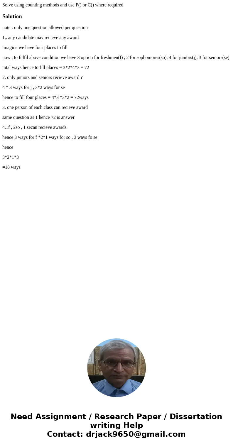 Solve using counting methods and use P() or C() where requiredSolutionnote : only one question allowed per question 1,. any candidate may recieve any award imag Solve using counting methods and use P() or C() where requiredSolutionnote : only one question allowed per question 1,. any candidate may recieve any award imag