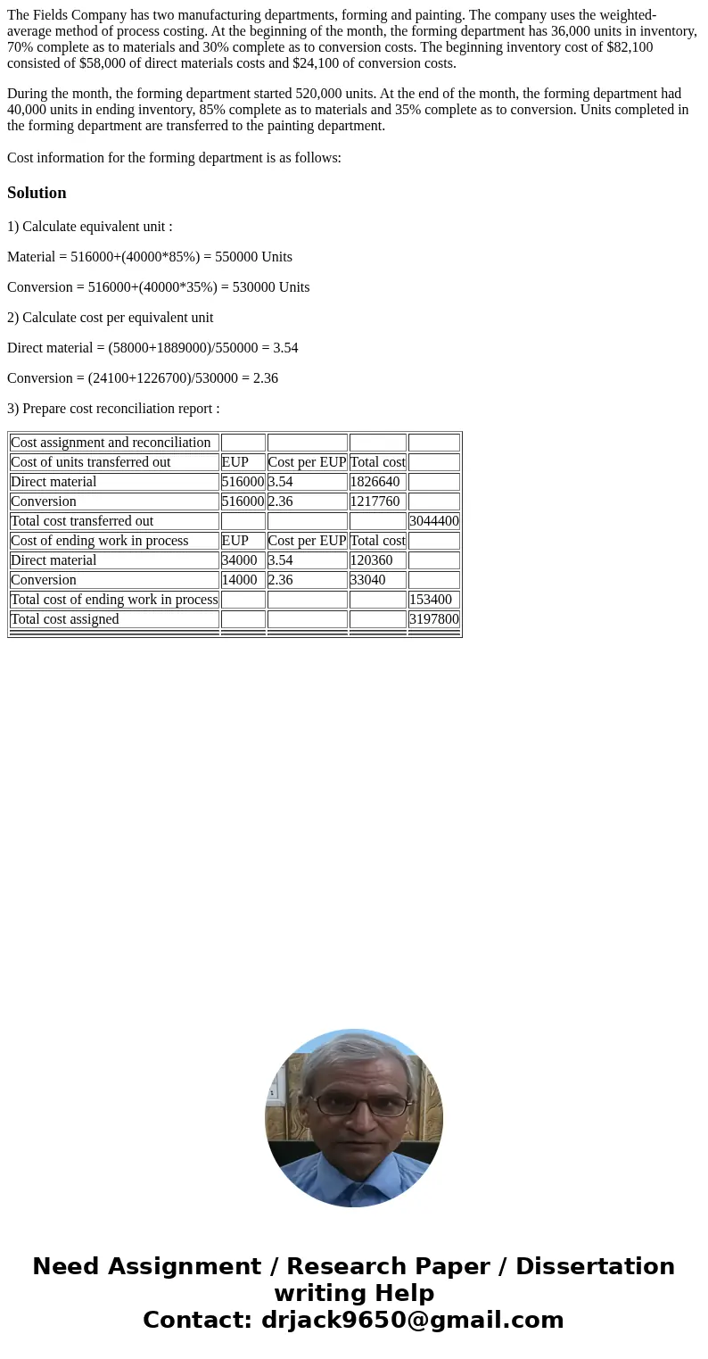 The Fields Company has two manufacturing departments, forming and painting. The company uses the weighted-average method of process costing. At the beginning of The Fields Company has two manufacturing departments, forming and painting. The company uses the weighted-average method of process costing. At the beginning of