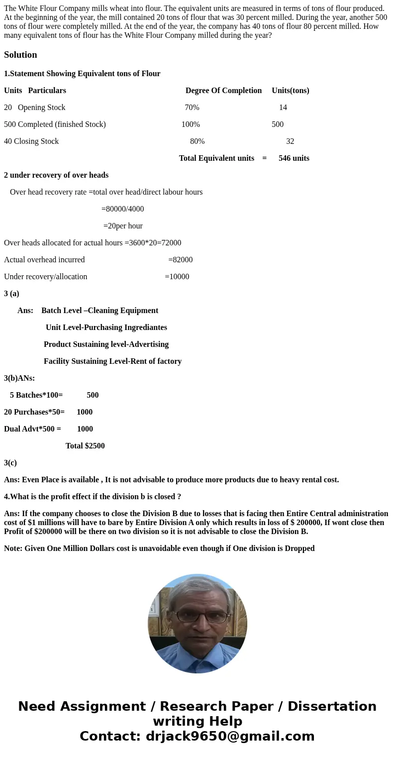  The White Flour Company mills wheat into flour. The equivalent units are measured in terms of tons of flour produced. At the beginning of the year, the mill co
