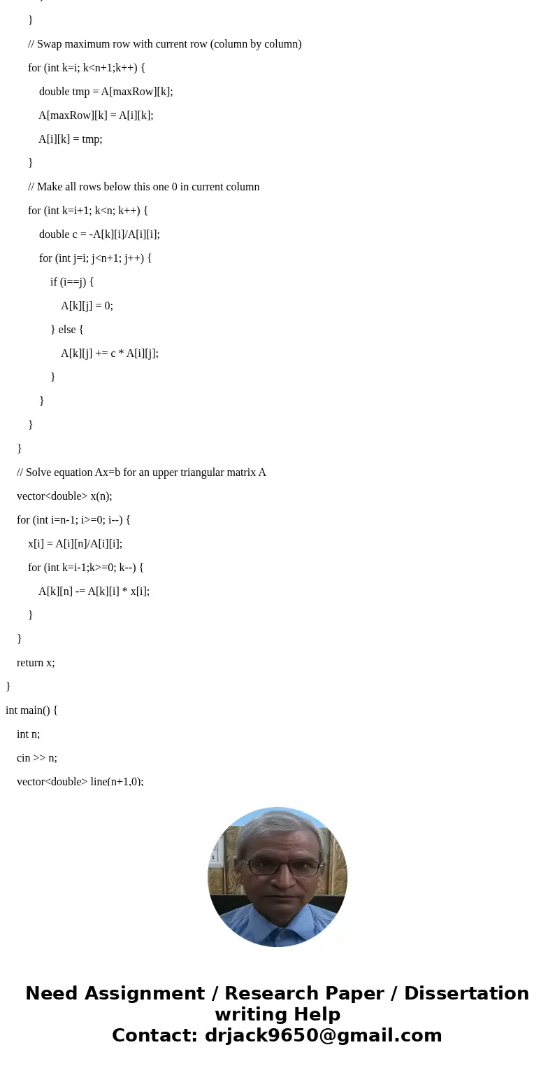This must be done in c++. You are to implement the Gaussian Elimination Algorithm to solve matrix problems provided in a data.txt file The format of the file sh