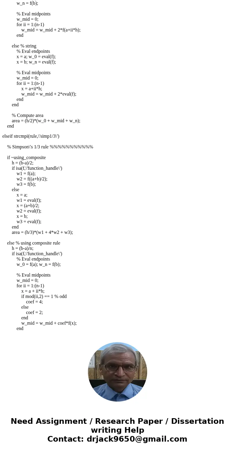 Using MatLab software Calculate the area under the curve of function f(x)=1/x^2 using the right end rule. The right end rule is Rn = h *summation of( f(a + ih)) Using MatLab software Calculate the area under the curve of function f(x)=1/x^2 using the right end rule. The right end rule is Rn = h *summation of( f(a + ih))