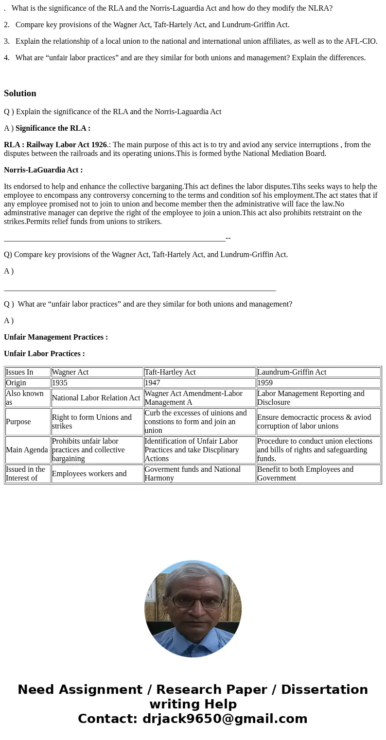 . What is the significance of the RLA and the Norris-Laguardia Act and how do they modify the NLRA? 2. Compare key provisions of the Wagner Act, Taft-Hartely Ac . What is the significance of the RLA and the Norris-Laguardia Act and how do they modify the NLRA? 2. Compare key provisions of the Wagner Act, Taft-Hartely Ac