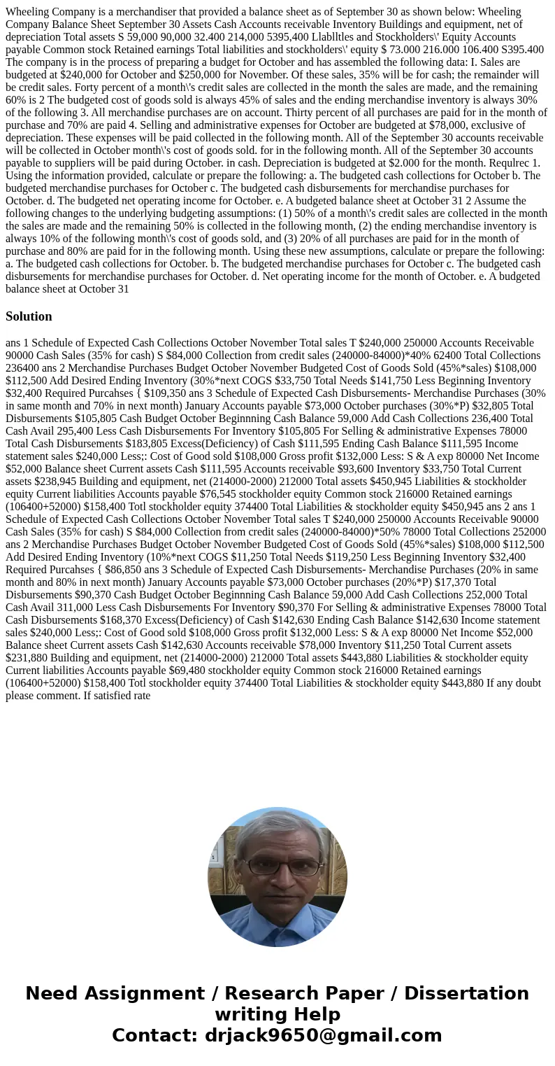 Wheeling Company is a merchandiser that provided a balance sheet as of September 30 as shown below: Wheeling Company Balance Sheet September 30 Assets Cash Acc  Wheeling Company is a merchandiser that provided a balance sheet as of September 30 as shown below: Wheeling Company Balance Sheet September 30 Assets Cash Acc