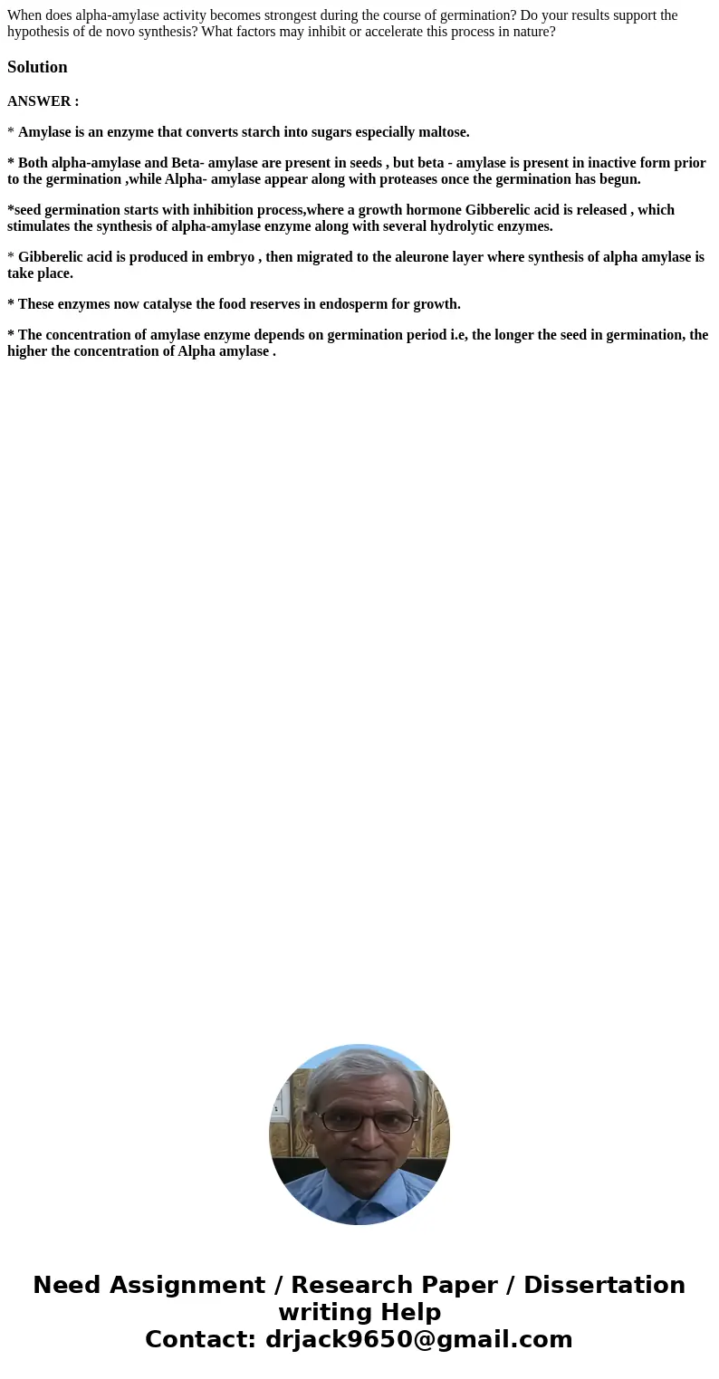 When does alpha-amylase activity becomes strongest during the course of germination? Do your results support the hypothesis of de novo synthesis? What factors   When does alpha-amylase activity becomes strongest during the course of germination? Do your results support the hypothesis of de novo synthesis? What factors