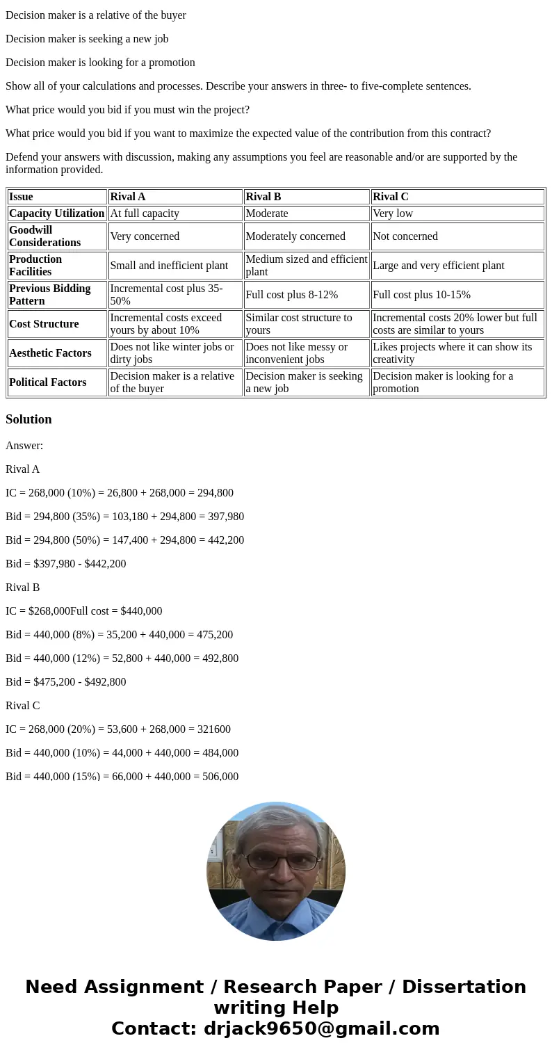 You operate your own small building company and have decided to bid on a government contract to build a pedestrian walkway in a national park during the coming  You operate your own small building company and have decided to bid on a government contract to build a pedestrian walkway in a national park during the coming