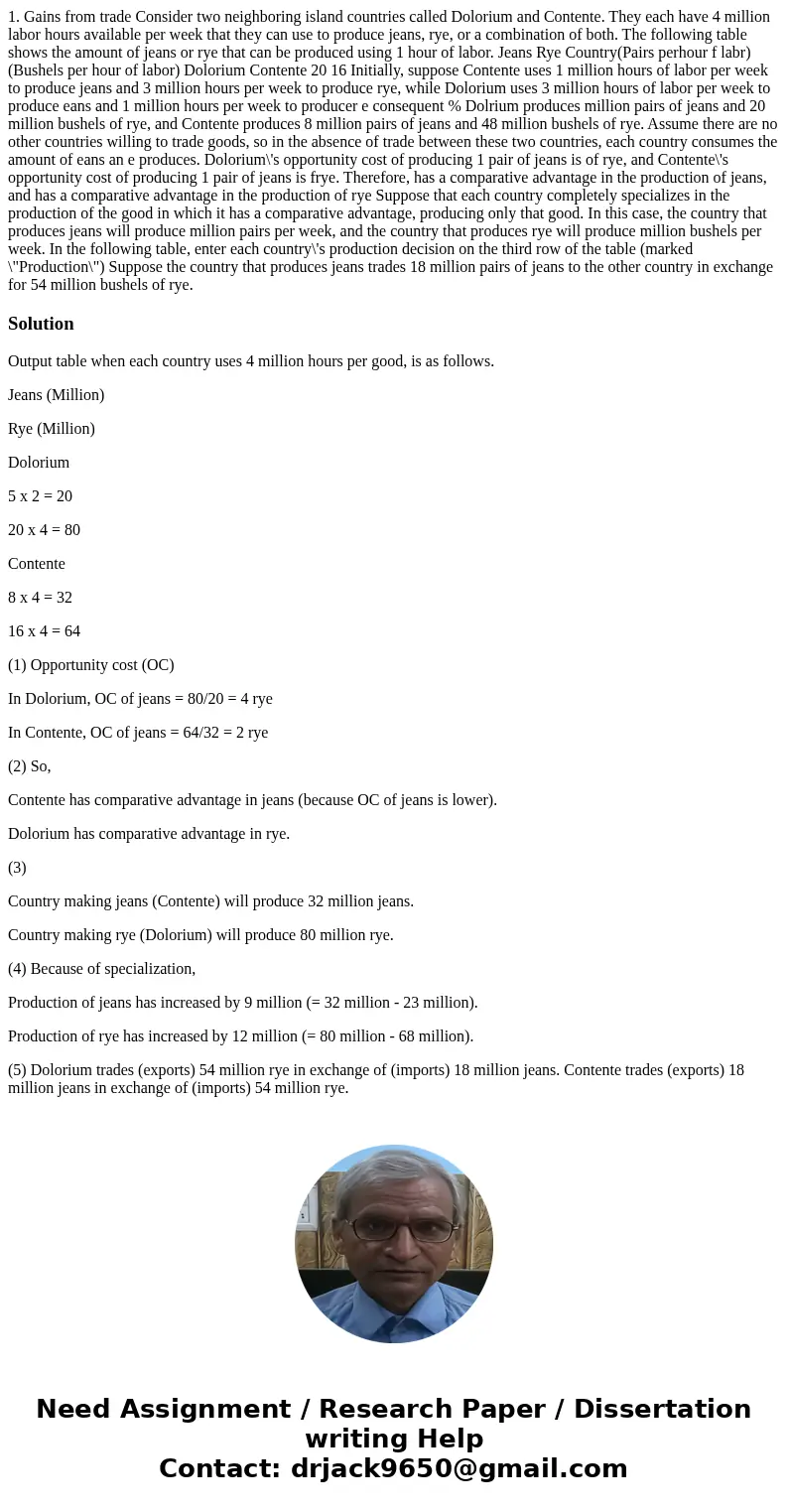  1. Gains from trade Consider two neighboring island countries called Dolorium and Contente. They each have 4 million labor hours available per week that they c