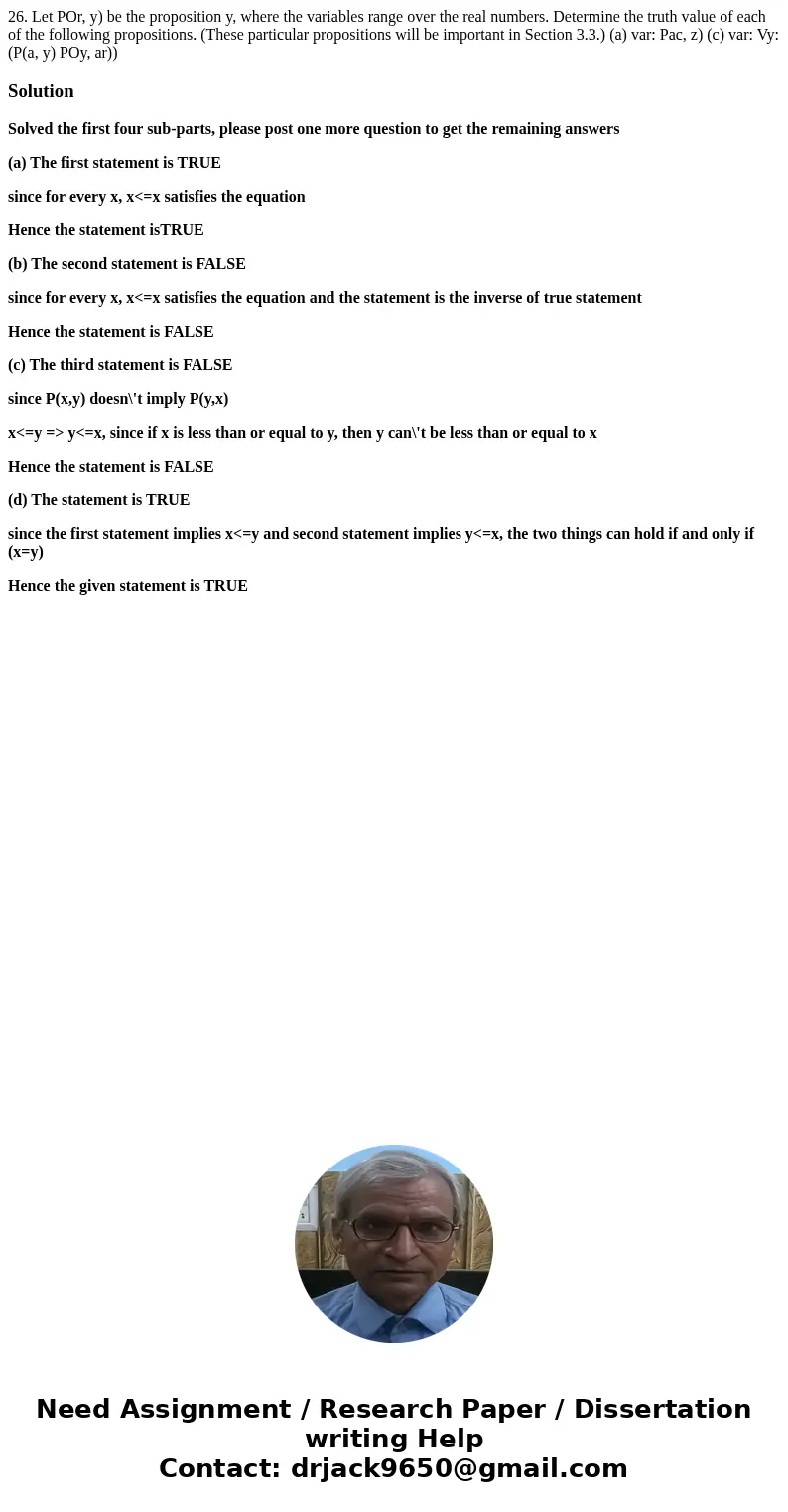  26. Let POr, y) be the proposition y, where the variables range over the real numbers. Determine the truth value of each of the following propositions. (These 
