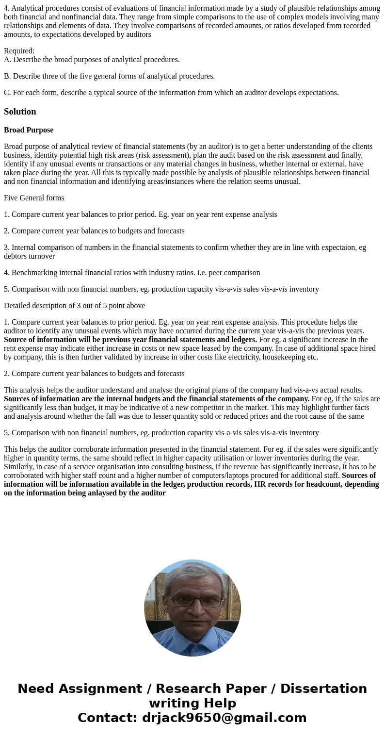 4. Analytical procedures consist of evaluations of financial information made by a study of plausible relationships among both financial and nonfinancial data.  4. Analytical procedures consist of evaluations of financial information made by a study of plausible relationships among both financial and nonfinancial data.