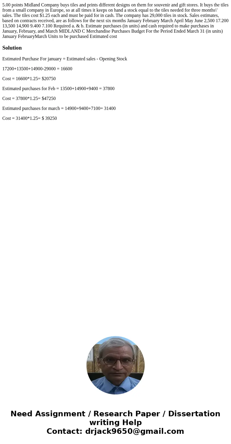  5.00 points Midland Company buys tiles and prints different designs on them for souvenir and gift stores. It buys the tiles from a small company in Europe, so 