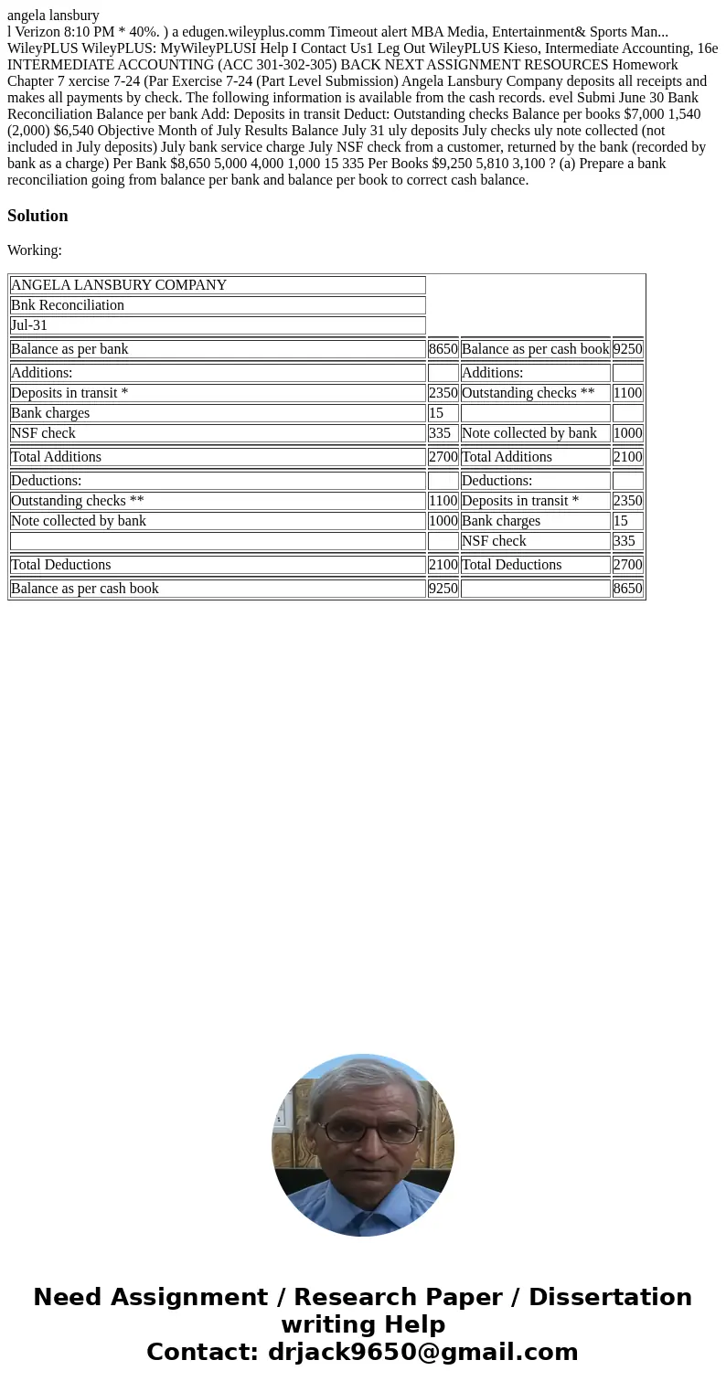 angela lansbury l Verizon 8:10 PM * 40%. ) a edugen.wileyplus.comm Timeout alert MBA Media, Entertainment& Sports Man... WileyPLUS WileyPLUS: MyWileyPLUSI H