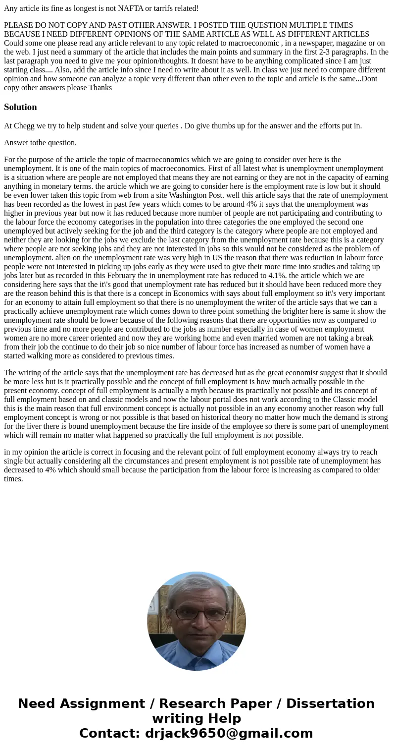 Any article its fine as longest is not NAFTA or tarrifs related! PLEASE DO NOT COPY AND PAST OTHER ANSWER. I POSTED THE QUESTION MULTIPLE TIMES BECAUSE I NEED D