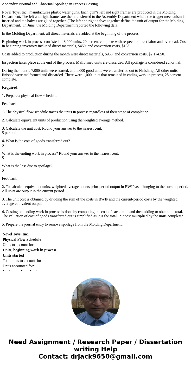 Appendix: Normal and Abnormal Spoilage in Process Costing Novel Toys, Inc., manufactures plastic water guns. Each gun\'s left and right frames are produced in t