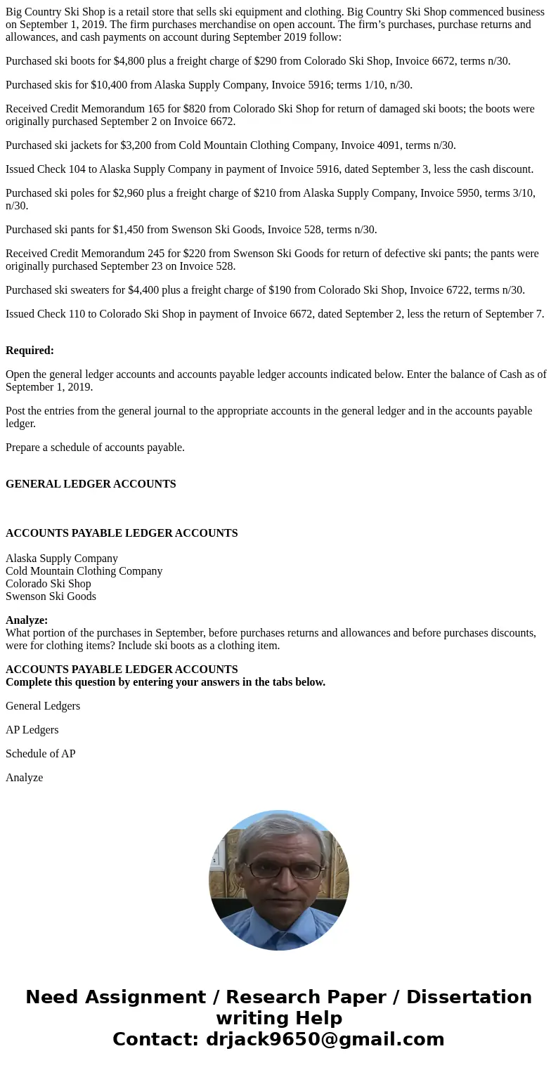 Big Country Ski Shop is a retail store that sells ski equipment and clothing. Big Country Ski Shop commenced business on September 1, 2019. The firm purchases m