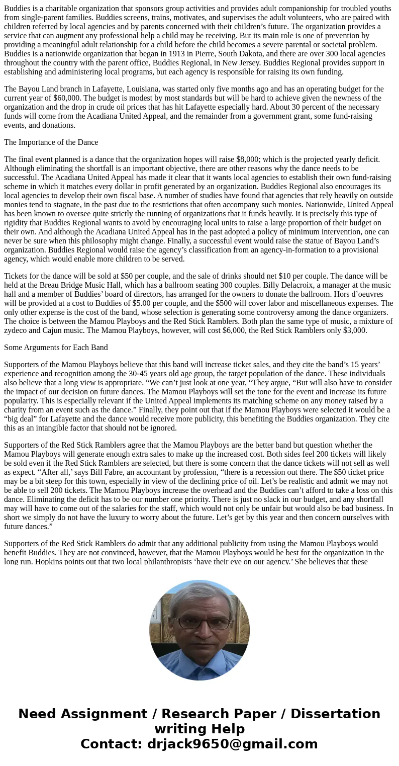 Buddies is a charitable organization that sponsors group activities and provides adult companionship for troubled youths from single-parent families. Buddies sc